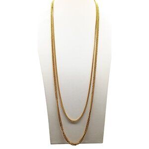 Vintage Double Strand Gold Plated Twisted Rope Chain Necklace with Ornate Clasp